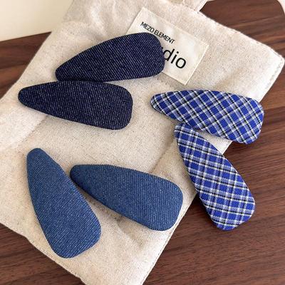 1 Stück Blauer Denim Karo BB Clip Stoff Haarspangen Haarclip Haarnadeln Mode Pony Seitenclip Haarklammern Frauen Mädchen Haarschmuck