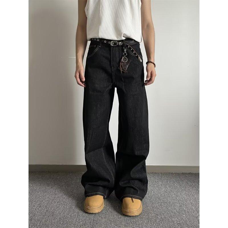 Retro Street Design Daily Casual Straight Jeans Men's Spring New Loose Versatile Wide Leg Pants