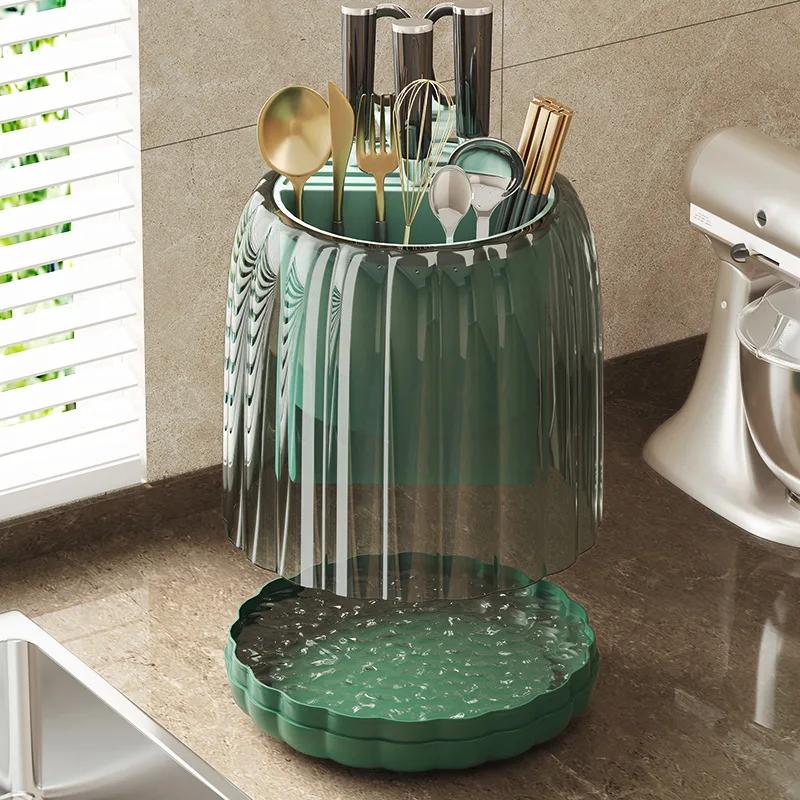 360° rotatable Utensil Holder Chopstick Storage Rack Cutlery Sink Chopsticks Holder Kitchen Spoon Fork Drain Storage Organizer