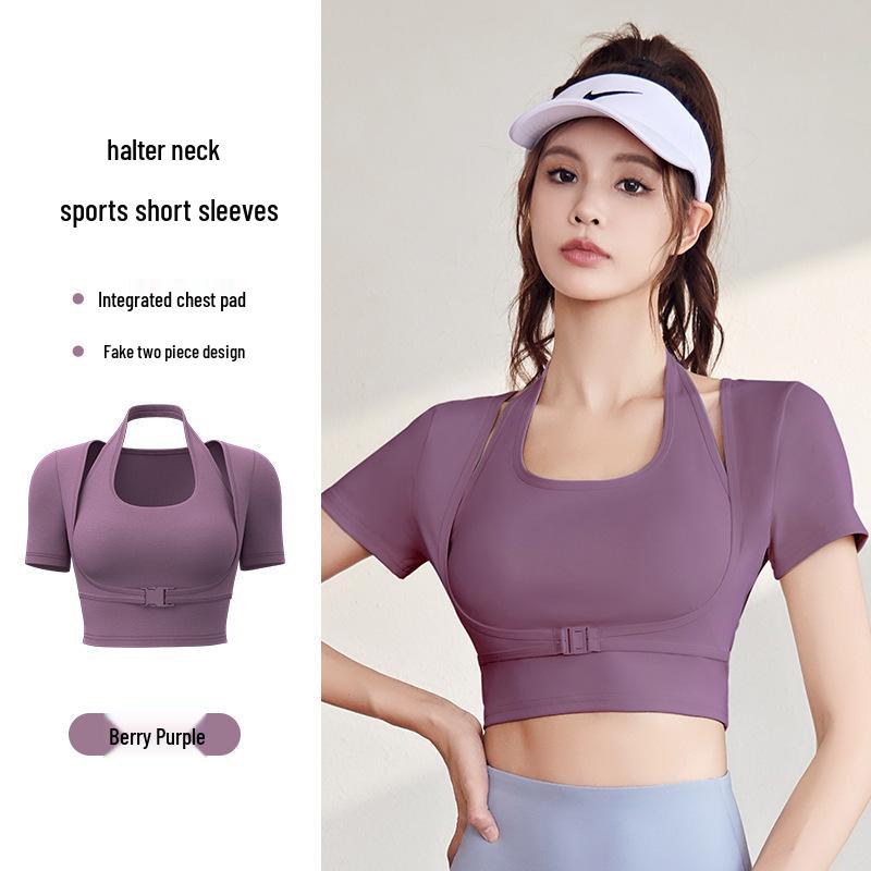 

Персиковый кроп-топ для йоги с халтером и подкладкой – Женская облегающая спортивная футболка для бега на открытом воздухе и фитнеса Medium