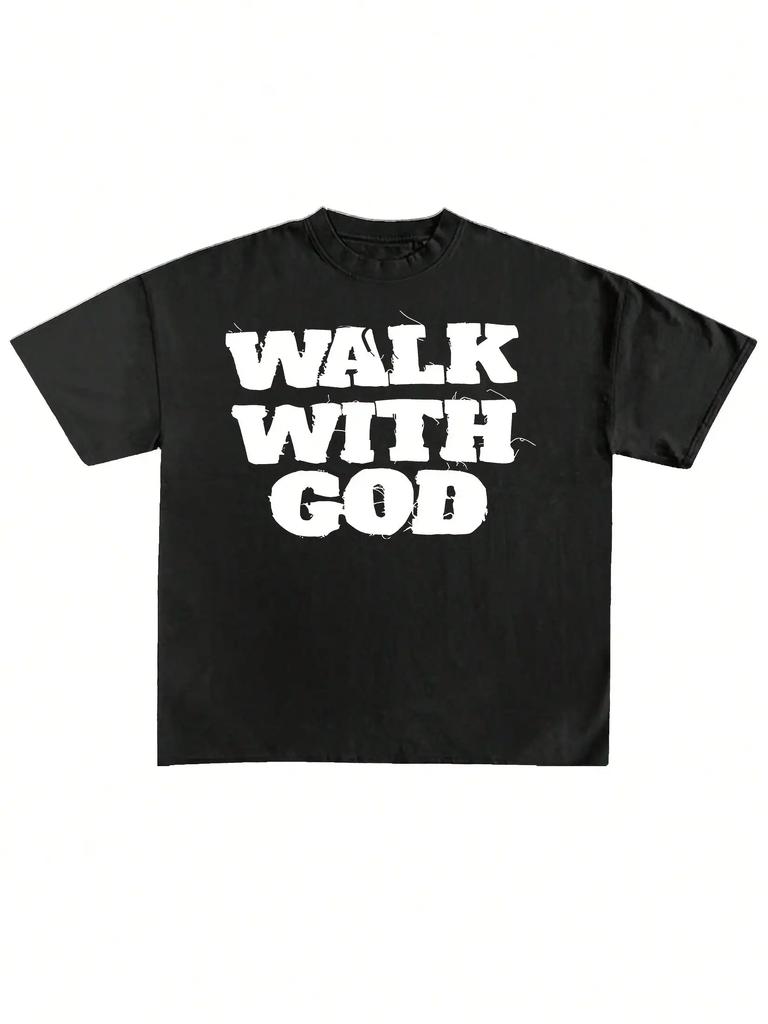 Mens Retro Y2K Style Walk With God Letter Print Cotton TShirt Casual Crew Neck Short Sleeve Tee Perfect For Casual Attire