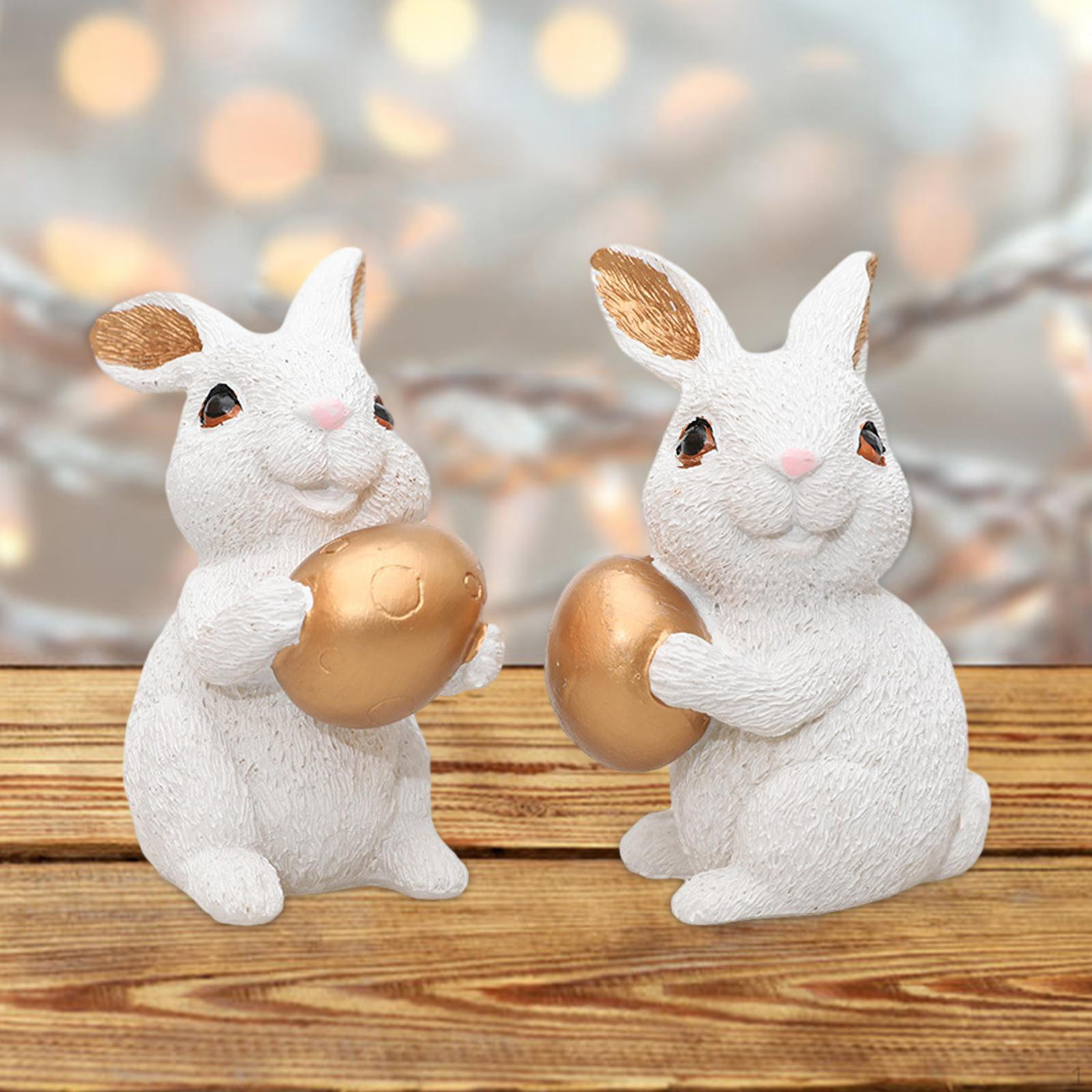 

2Pcs Easter Figurine Miniature Table Ornament Resin Material Handcrafted Landscaping Prop for Home