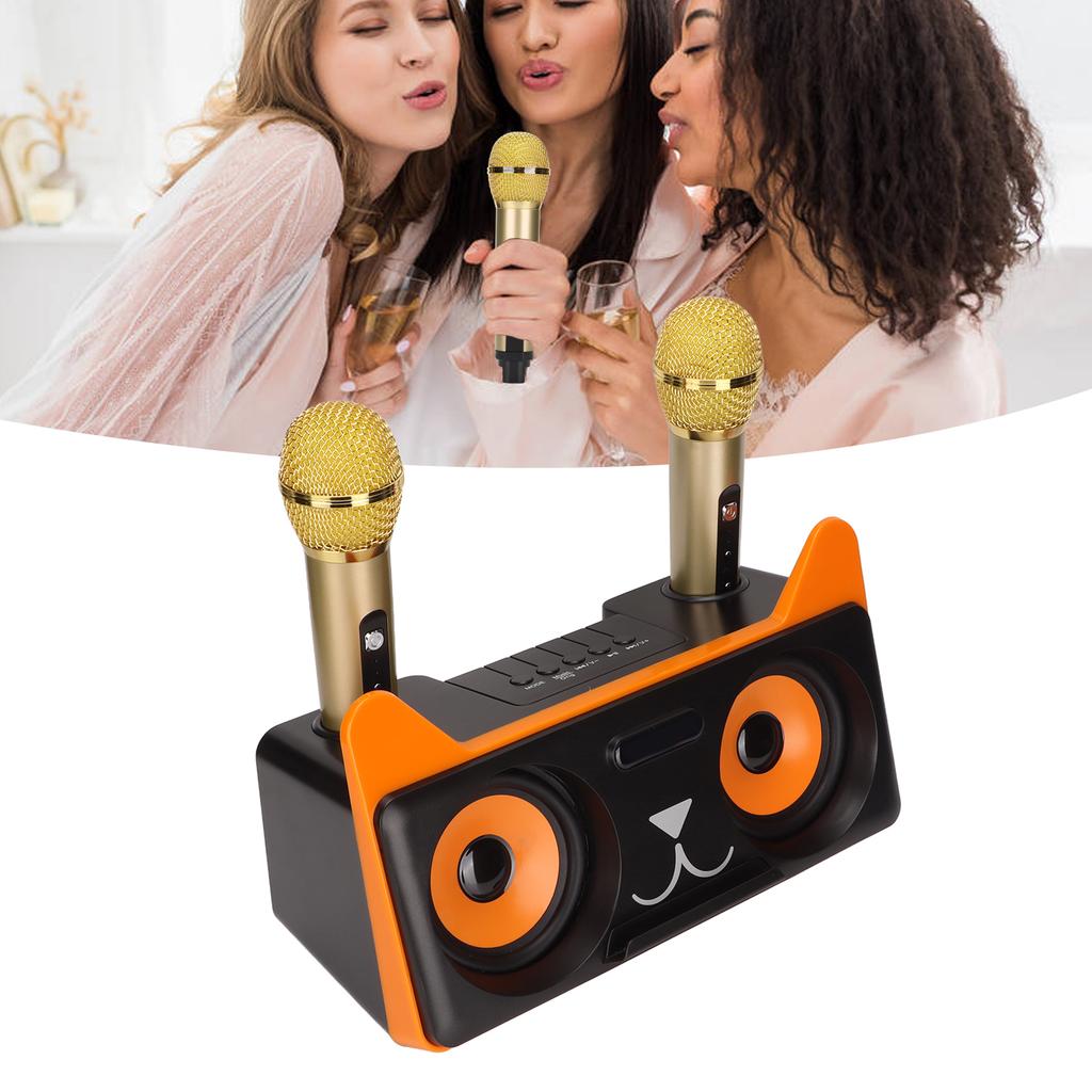 Karaoke Speaker HIFI Portable Cute Desk Speaker with 2 Wireless Microphone for Family KTV