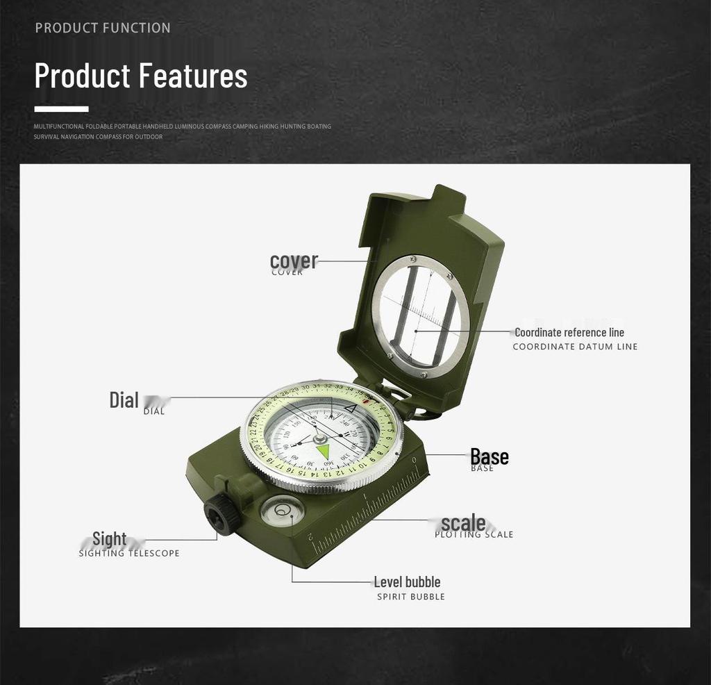 American Military Green Multifunctional Metal Compass K4580 - High Precision, Luminous, Outdoor Use
