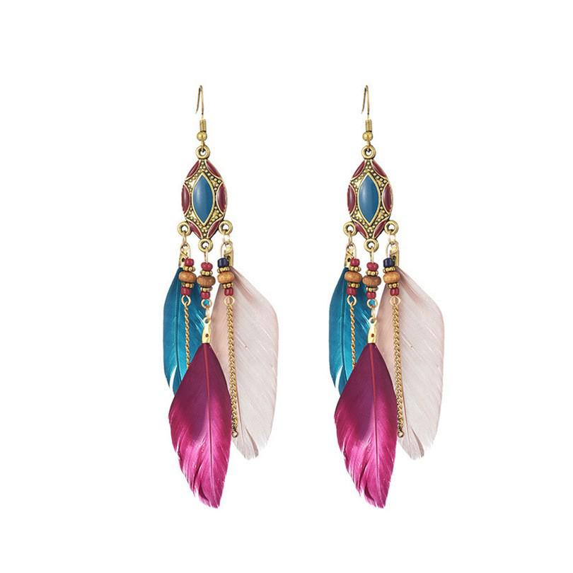 Bohemian Feather Tassel Earrings: Luxury Retro Ethnic Fashion