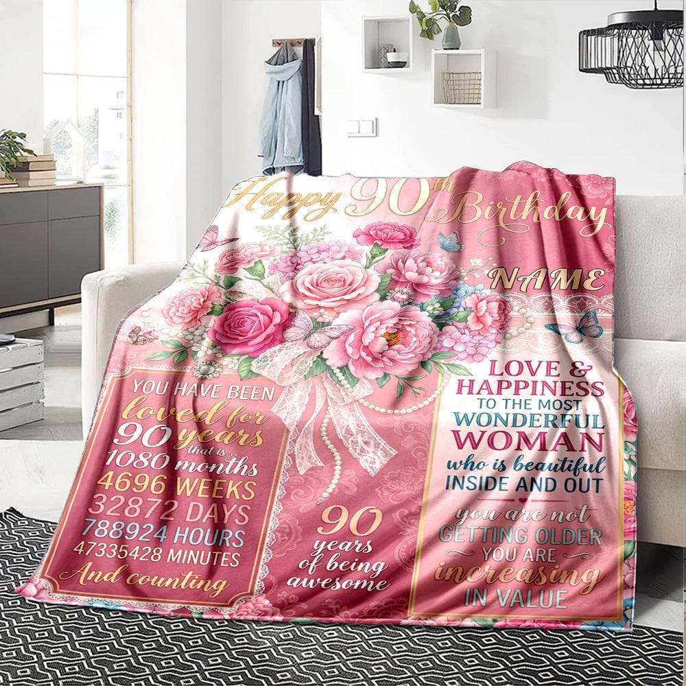 90Th Birthday Celebration Personalized Name Blankets Soft And Comfortable Against The Skin Naps And The Office A Wonderful Gift For Friends Family And
