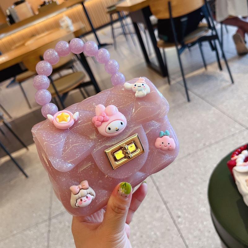 Children's cute cartoon jelly bag girls silicone change bag messenger bag little girl mini pearl handbag