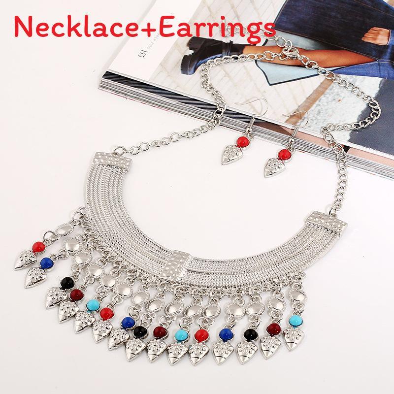 

Ожерелье Кисточка Модный Набор Серег-Капелек со Слоистой Цепочкой и Деталями из Драгоценных Камней Silver Multicolor