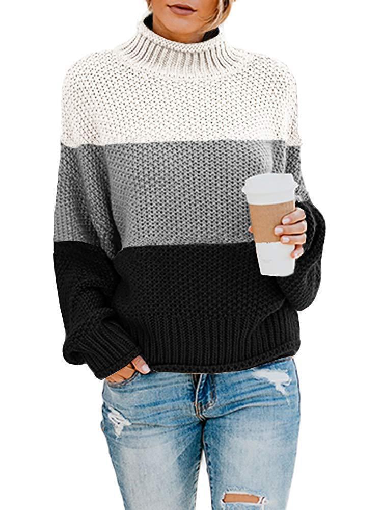 Women's High Collar Long Sleeve Loose Casual Knit Sweater