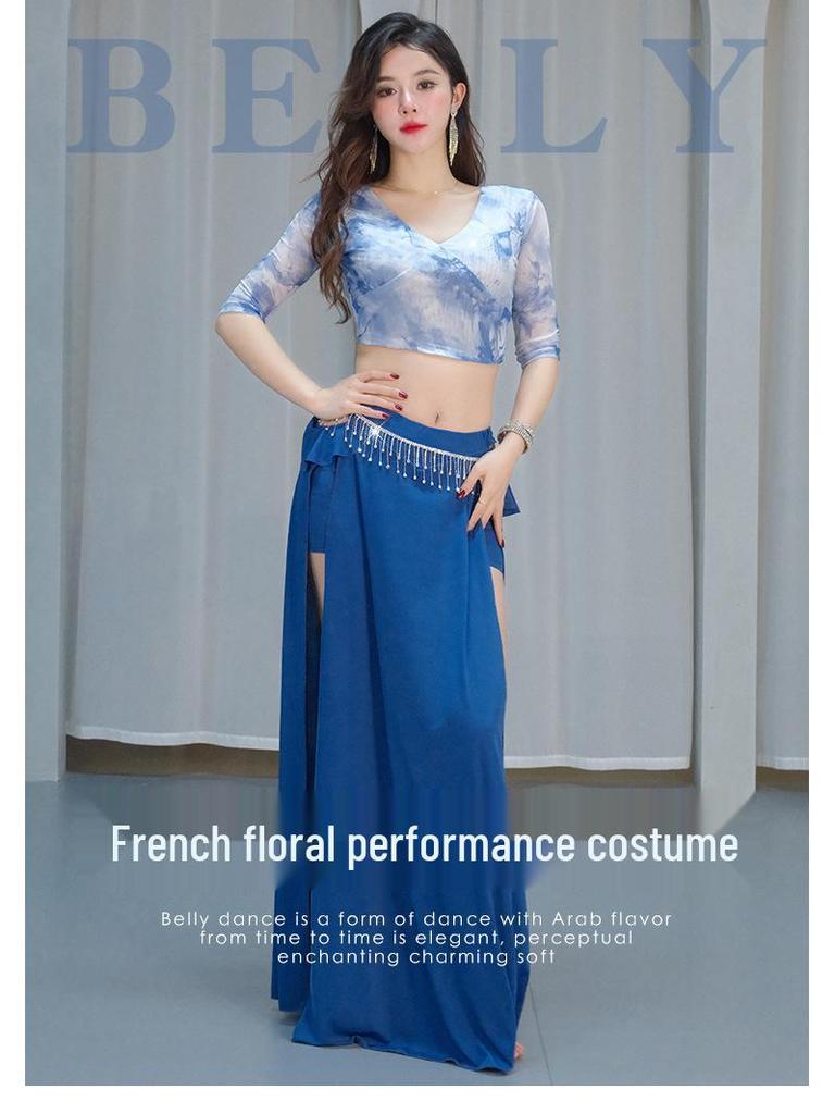 Oriental Mesh Print Belly Dance Performance Dress Set for Women