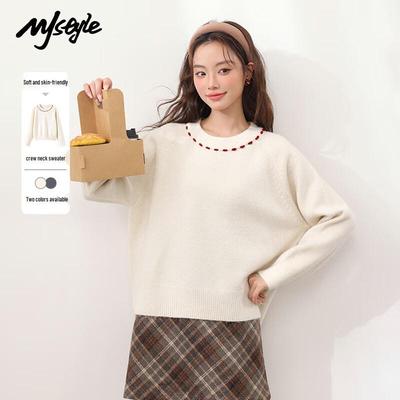 MJ STYLE Women's Round-Neck Color-Block Knitted Sweater