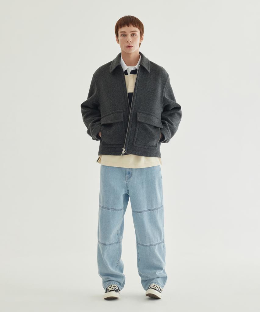 COVERNAT Wool Zip-Up Half Coat Charcoal