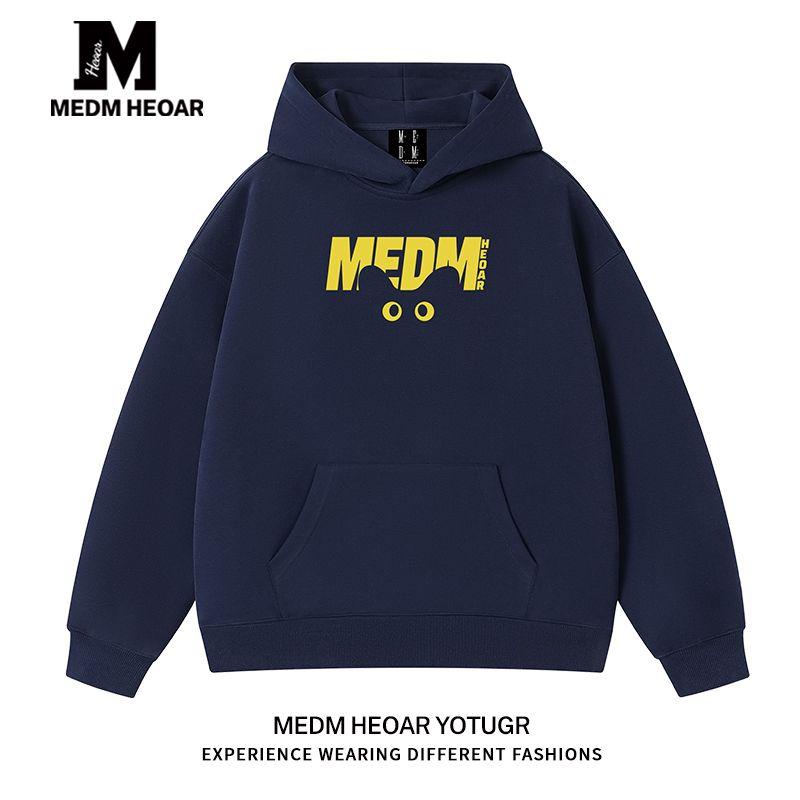 

[Three Labels Complete] Medm Heoar Cat Eyes Hoodie Men and Women New American Heavy Hoodie Navy Blue [Regular Style] XL