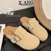 Leather cork bottom children's baotou half slippers outside wear spring and summer new one-pedal lazy shoes