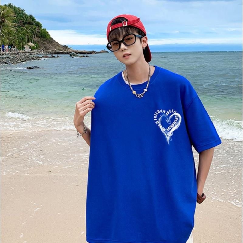 

Чоловічі футболки з короткими рукавами Літерний графічний принт Модні футболки з піврукавом Чоловічий одяг Повсякденна футболка Чоловічі літні корейські ретро топи для 5XL синій