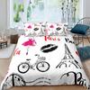 Eiffel Tower Duvet Cover Set King Size Love Heart Bedding Set Paris City Polyester Building Set For Girls France Urban Style