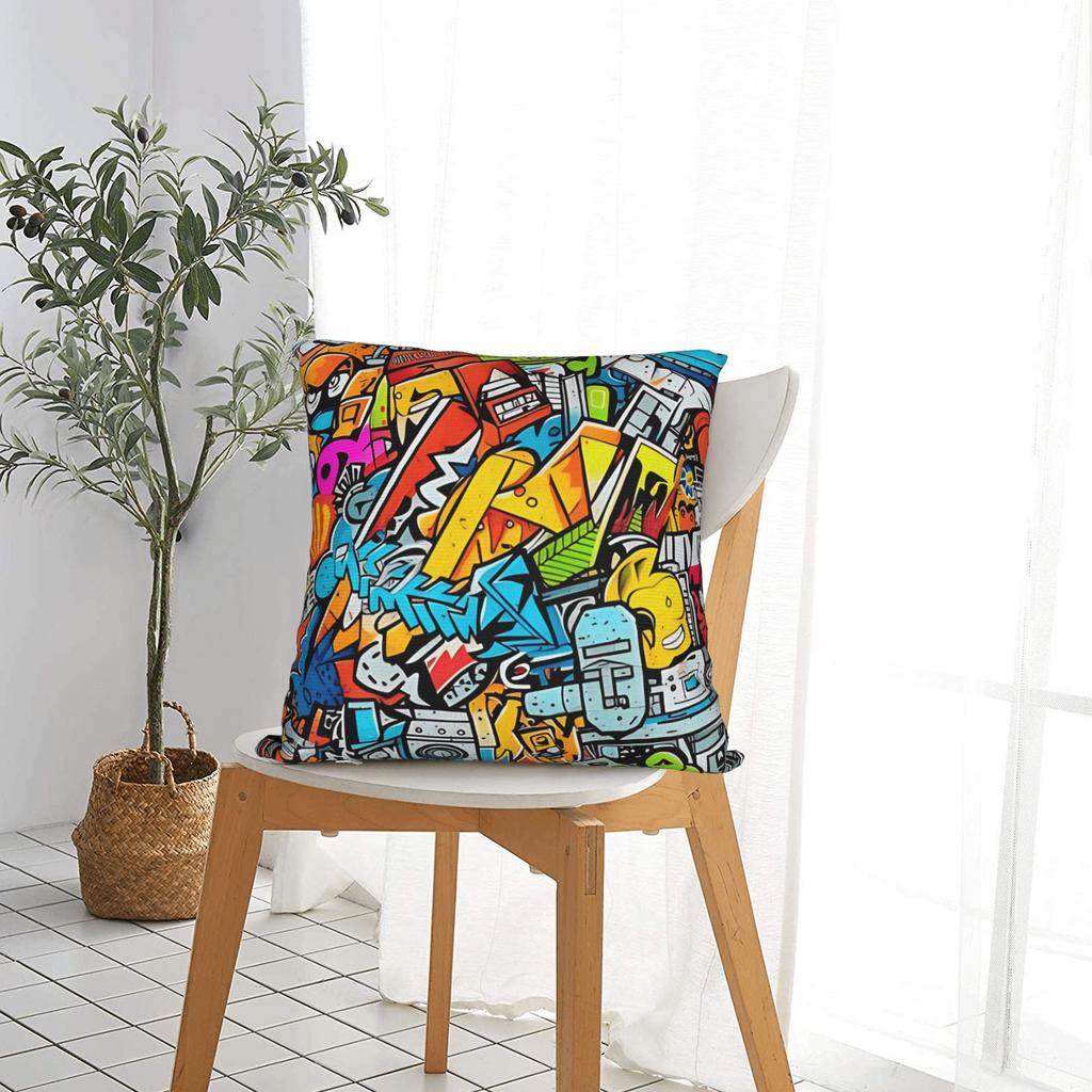 Pillow Cover Cartoon Cute Doodle Fashion Pillow Case For Sofa Couch Bed Living Room Pillowcases
