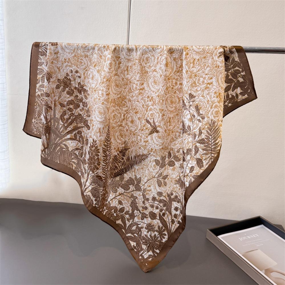 

Versatile Elegant Thin Women Head Scarf Breathable Flower Printed Printed Square Scarf 70cm Soft Silk Scarves Summer Accessories