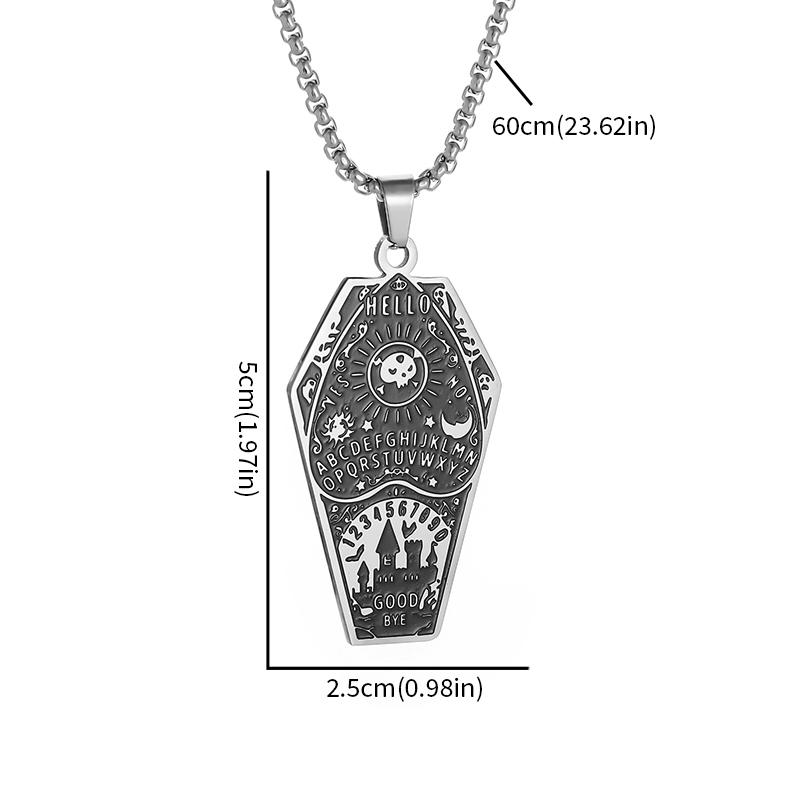Retro Bat Coffin Castle Badge Stainless Steel Pendant Necklace for Men and Women Punk Halloween Jewelry Gift