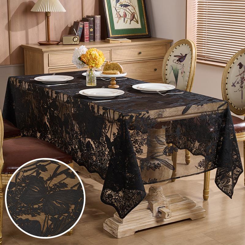 New lace tablecloth restaurant rectangular table cloth household coffee table tablecloth wedding festival atmosphere dust cover