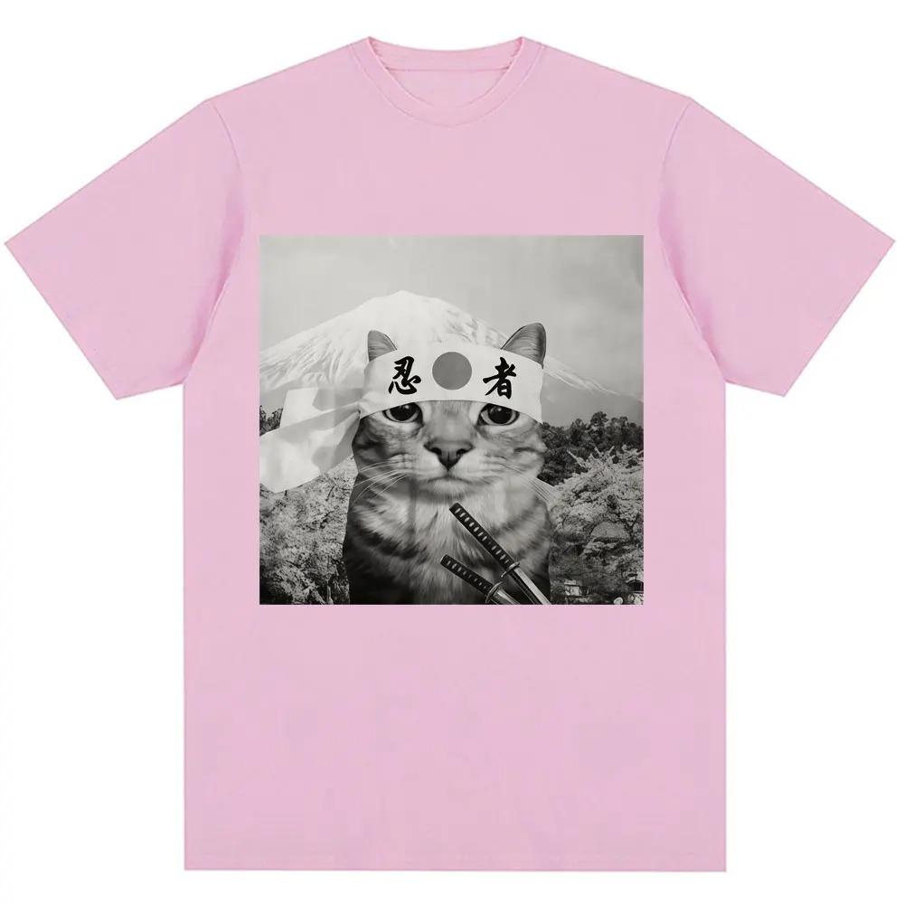 Funny Japanese Samurai Cat Meme Graphic TShirt Unisex Trendy Vintage Humorous Oversized 100 Cotton Casual Short Sleeve Tee