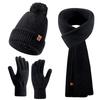 3pcs Wool Hat Scarf Gloves Set Solid Color Winter Beanie Hat Neck Warmer Thermal Knit Cap  Winter