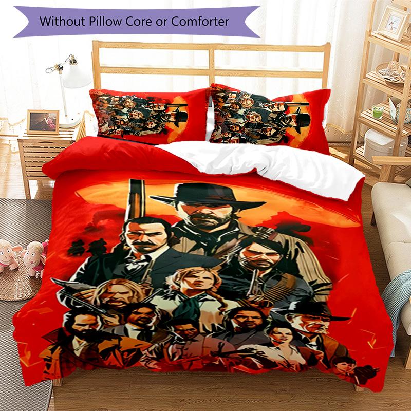 Juego de ropa de cama con estampado Red Dead Redemption de 3 piezas, juego de funda nórdica incluye funda nórdica y fundas de almohada, decoración de dormitorio perfecta para todas las estaciones y regalo