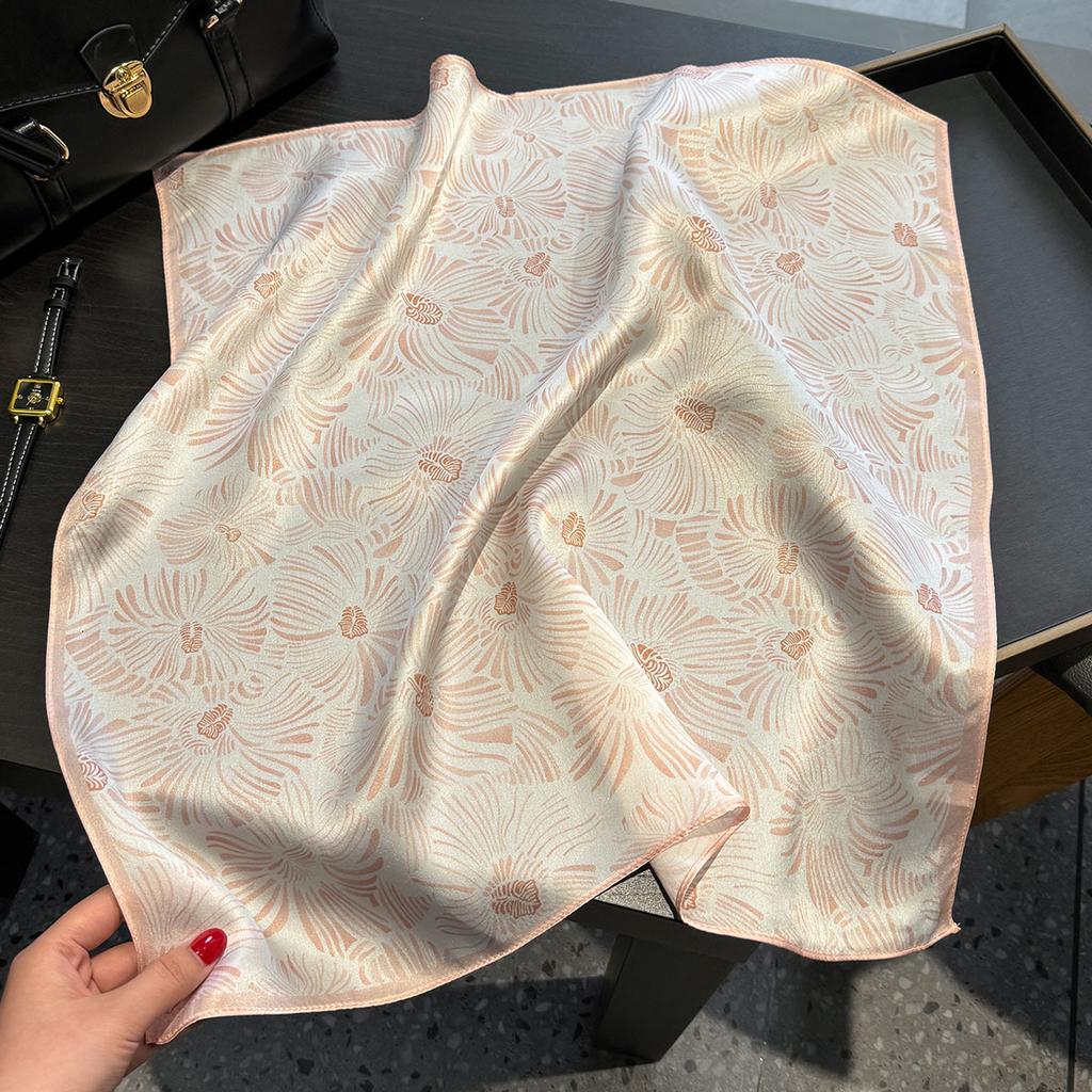 Luxury 100% Mulberry Silk Scarf Women Floral Print Bandana Shawl Lady Neckerchief Handkerchief Female Decorative Wrap 53cm