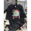 Retro Washed T Shirt Boho Crescent Moon Lunar Moth Flower Graphic Oversize T Shirt Casual Loose Streetwear Daily Wear