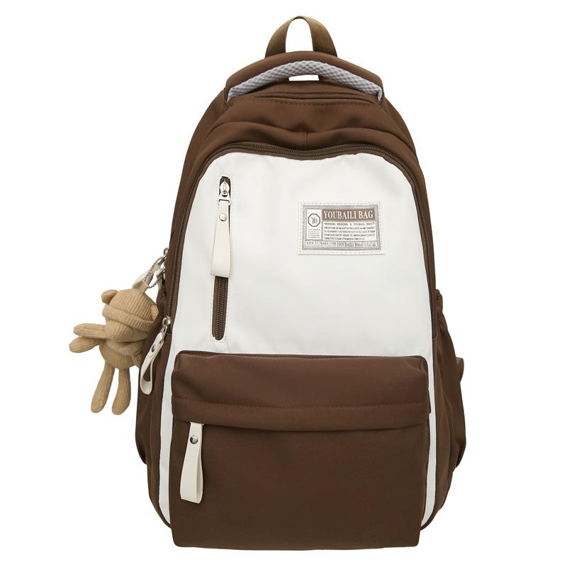 

Студенческий школьный рюкзак в стиле колледжа, женский рюкзак с контрастной цветной строчкой, мужской рюкзак большой вместимости кофейный