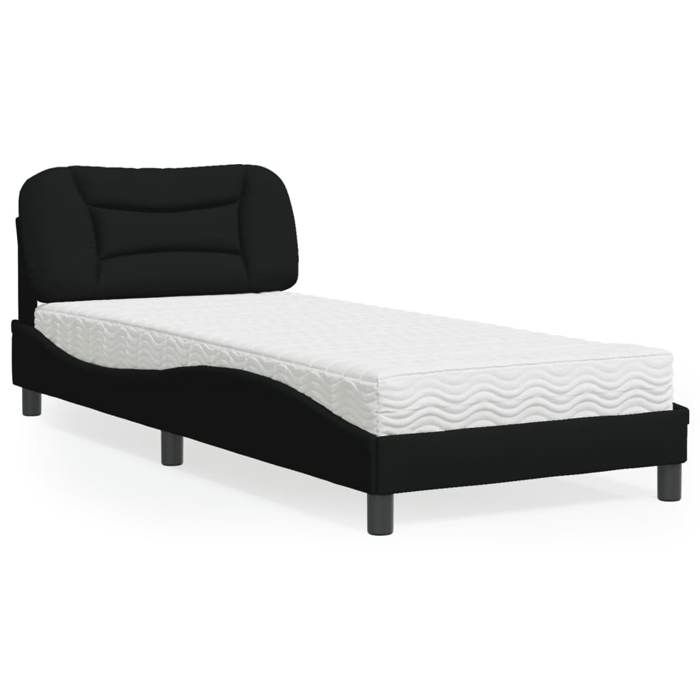 VidaXL Lit avec matelas noir 80x200 cm tissu, meuble de chambre à coucher, lit simple, cadre de lit incurvé, sommier, lit en 3208494