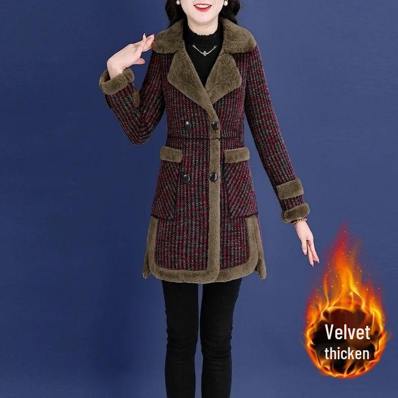 Elegant Versatile Fleece-Lined Woolen Coat for Autumn/Winter 2XL красный