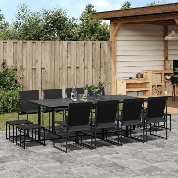 VidaXL Ensemble à manger de jardin 13 pcs noir textilène, ensemble à manger d'extérieur, meuble à manger de jardin 3295130