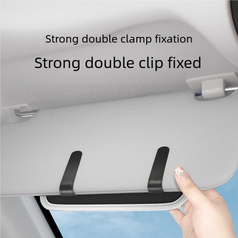 Car Sun Visor Glasses Case Clip Sunglasses Storage Bag with Mobile Phone Space Document & Receipts Organizer for Vehicle