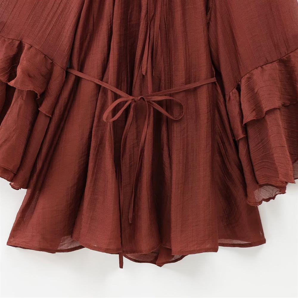 Spring 2025 Women's Elegant Slim Tie-Waist Ruffle Dress