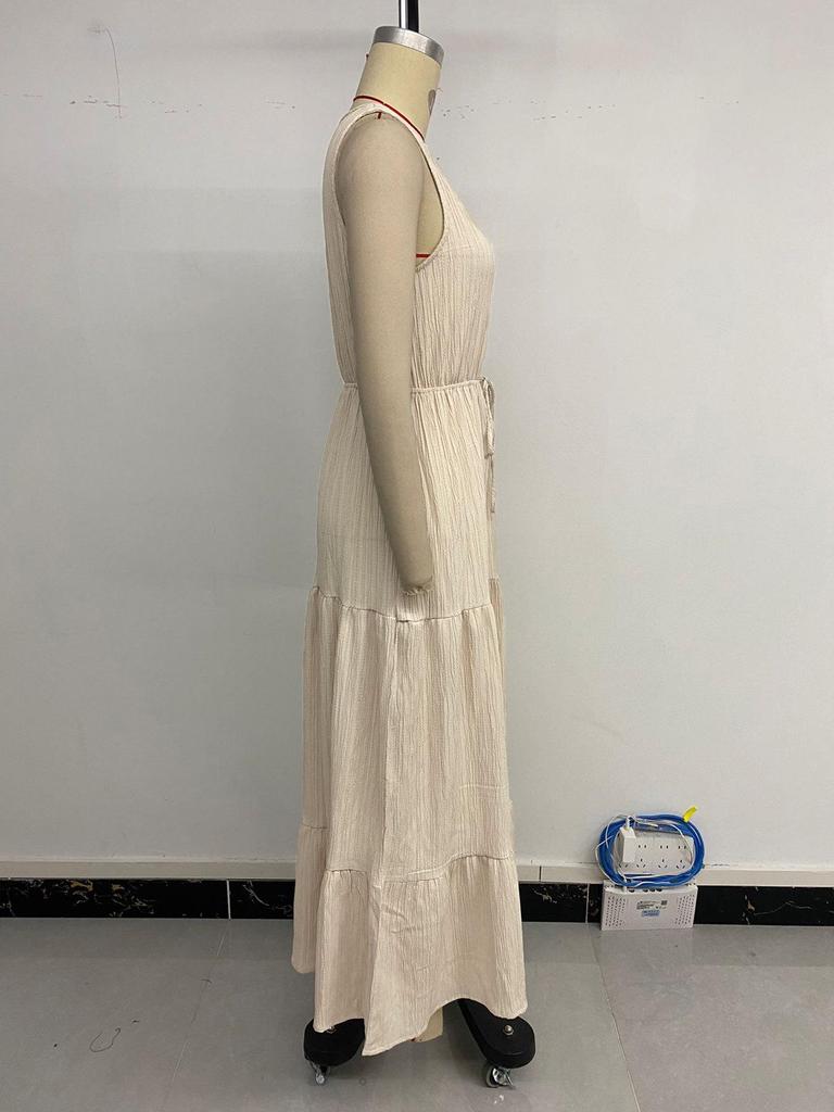 2026 European Strappy Sleeveless V-neck Solid Color Women's Summer Dress