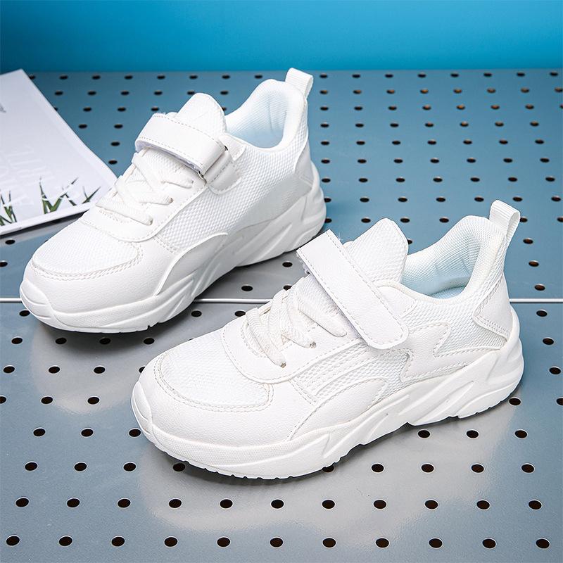 Children's sports shoes, comfortable leather surface, boys' running shoes, mesh surface, school little white shoes, girls' breathable soft-soled dad