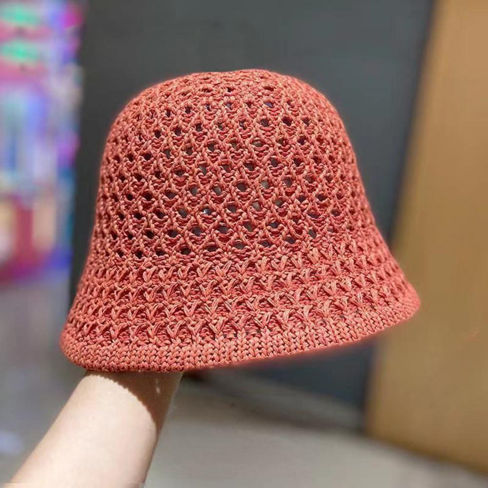 Women Basin Hat Hollow Breathable Sun Fisherman Hat Solid Color Dome Short Brim Anti UV Bucket Hat