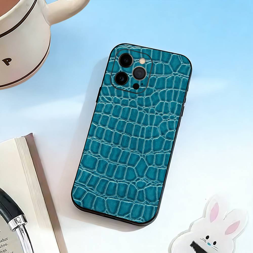 Crocodile Embossed Phone Case For iPhone 17, 16,15,14,13,12,11 Plus,Pro Max, Others Soft Black Cover