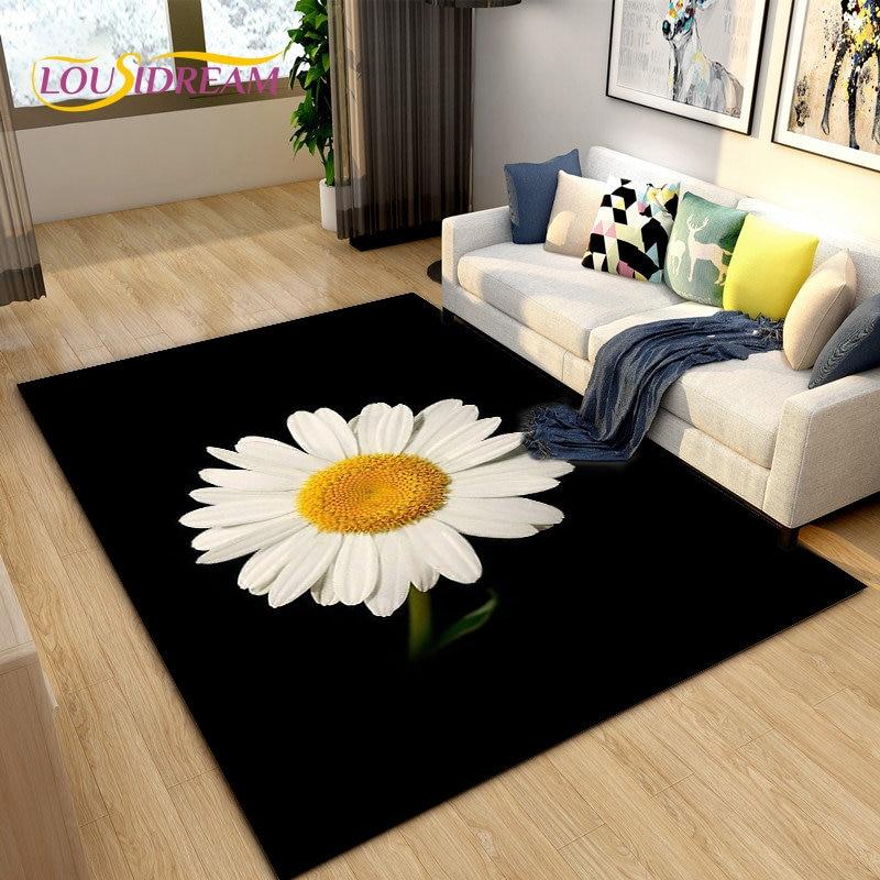 3D Daisy Flower Pattern Area Rug,Carpet Rug for Living Room Bedroom Sofa Doormat Kitchen Decoration,Kids Play Non-slip Floor Mat