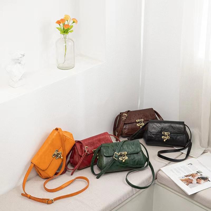 Genuine Leather Women's Bag Vegetable Tanned Leather First Layer Cowhide Exquisite Fashion Small Pillow Bag Messenger Bag
