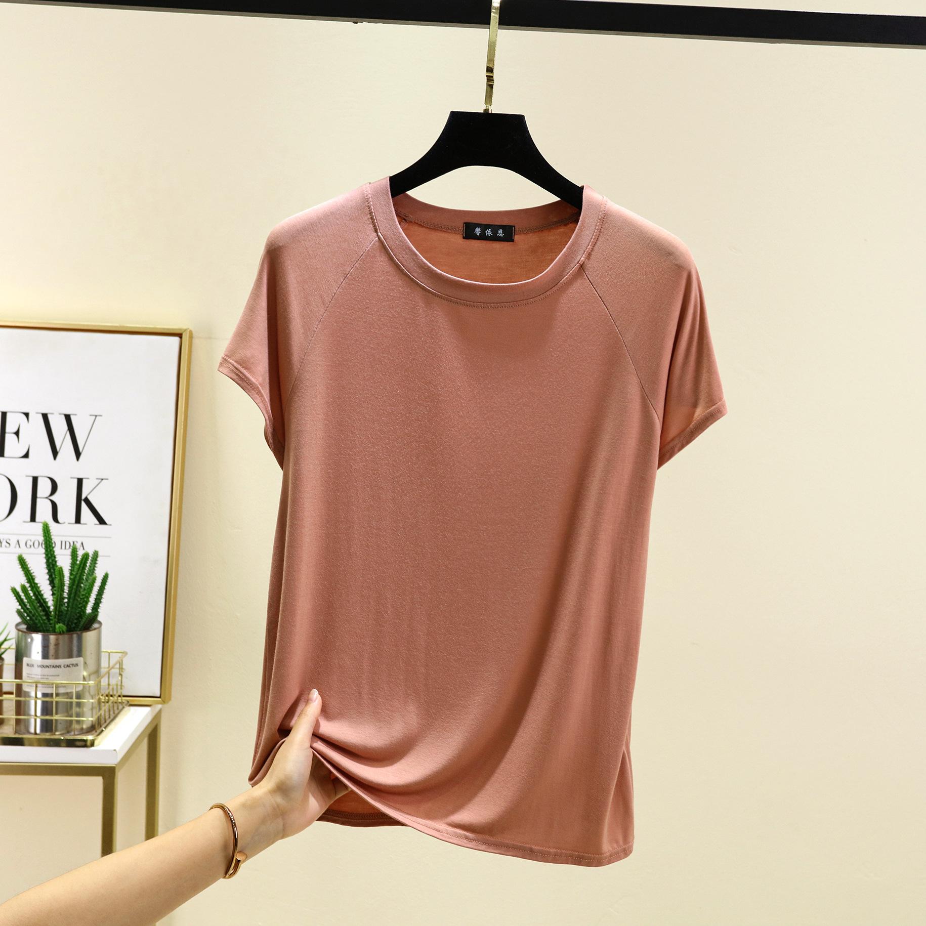 

Модал О-образный вырез Футболки с рукавом реглан Свободные майки Однотонные летние тонкие футболки Базовый слой Топы Повседневные футболки Топы все подходят 2XL хаки