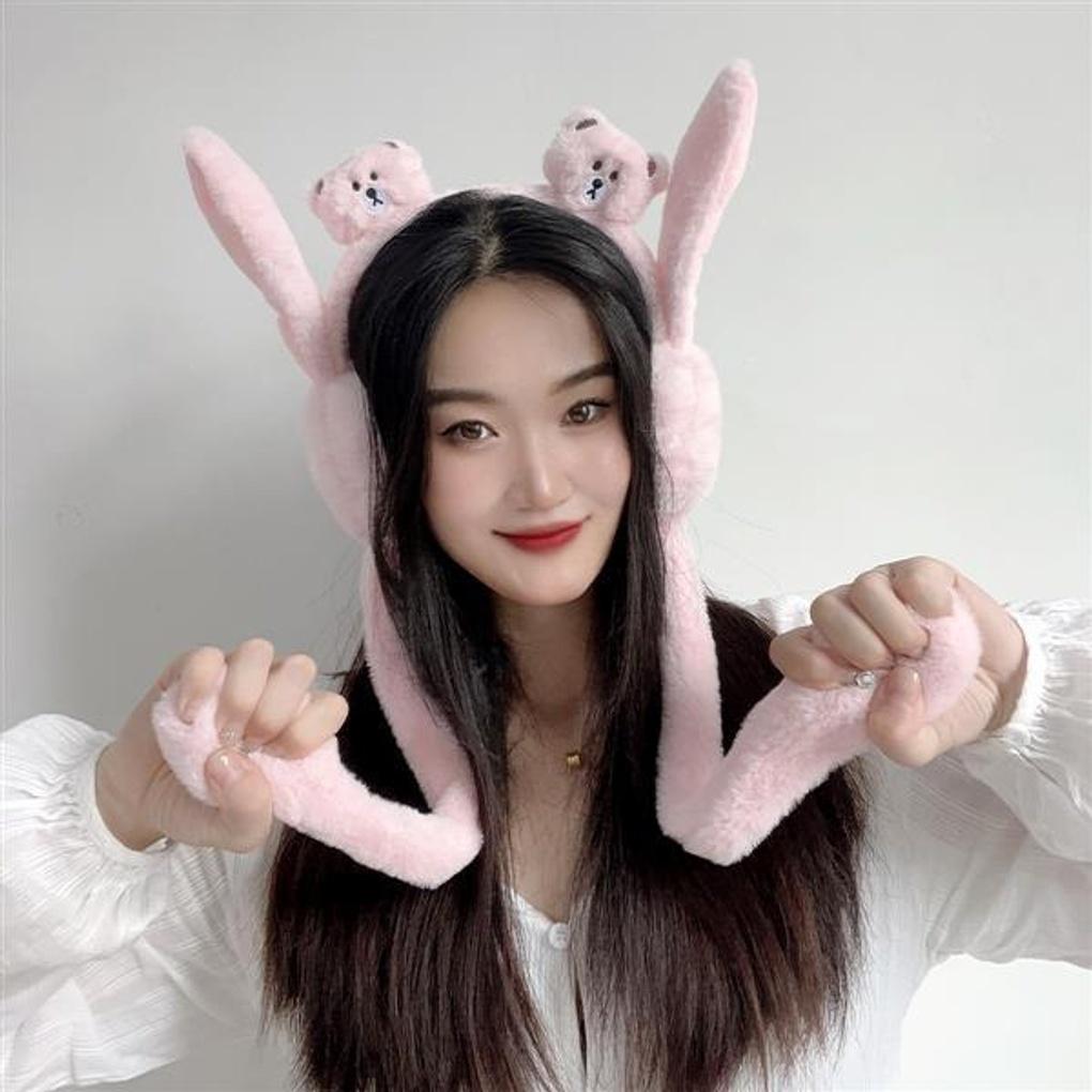 Teddy bear moving earmuffs (pink)