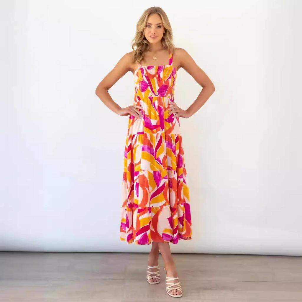 Spring and summer women's clothing new slim-fit pendulum printed dress holiday style