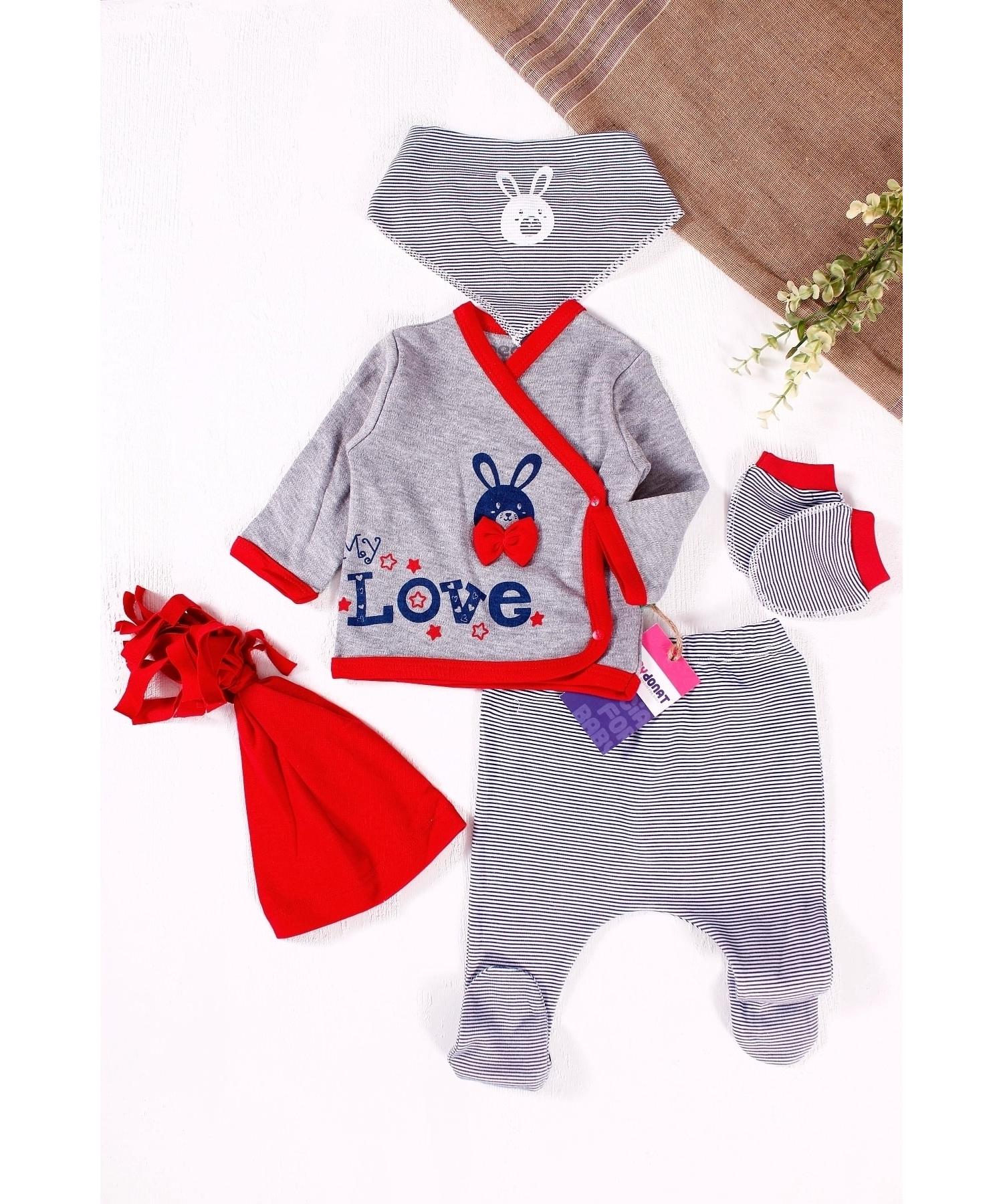 

Комплект из 5 предметов для выхода из больницы для мальчика с узором «Любовь»