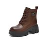 Autumn and Winter New Leather Thick-soled Martin Boots Women's Thick Heel Heightening Short Boots British Style Casual Versatile Locomotive Boots Tide