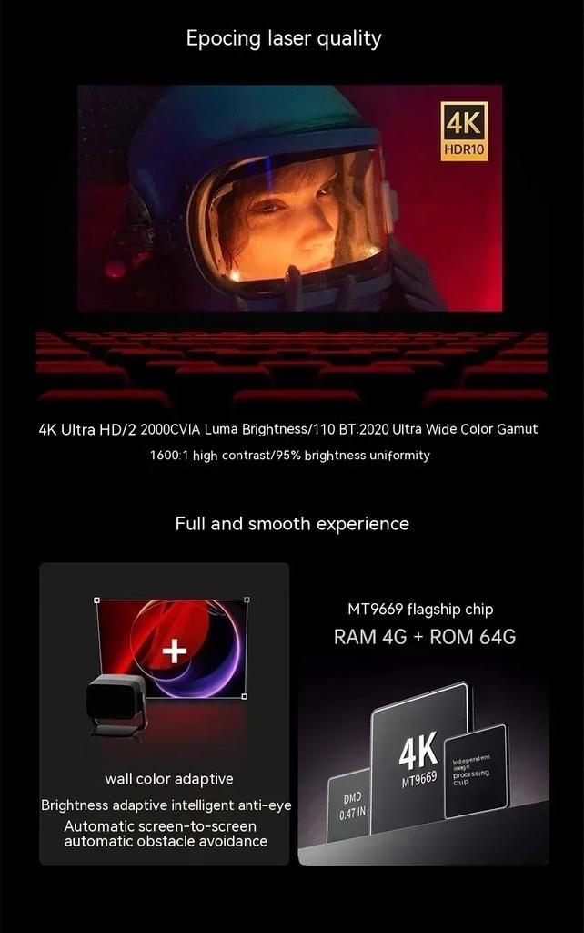 Jmgo N1s Pro Projektor 4k Ultra Hd 240hz Tricolor Laser Einstellbare Hifi Home Projektor Heimkino Tragbare Beamer Geschenke