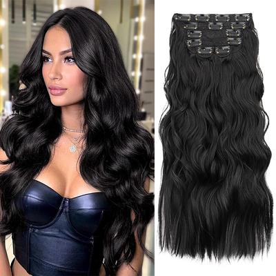Synthetic Long Wavy Clip In Full Head Hair Extensions Natural Looking Thick Soft Wig For Women Daily Wear