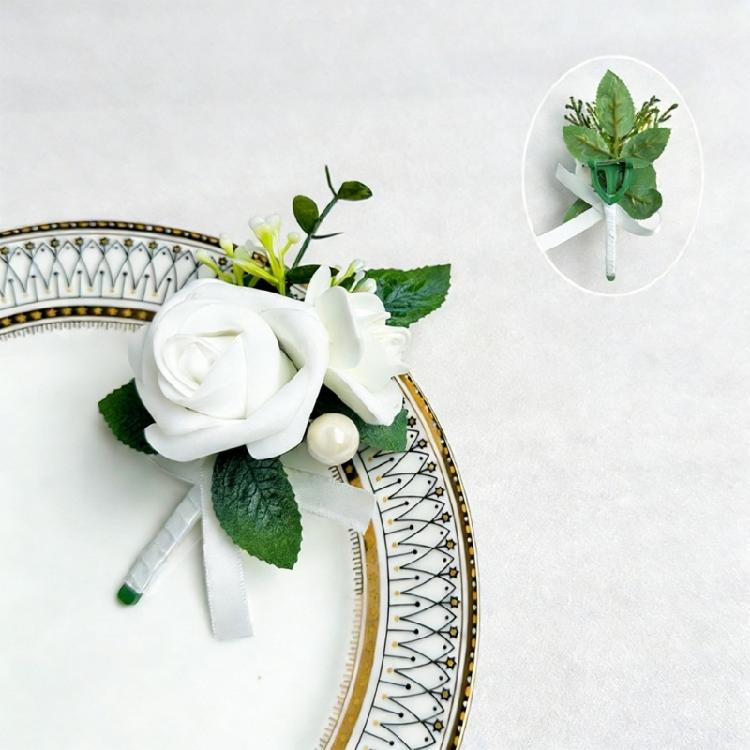 6Pcs Multipurpose Wedding Boutonniere Artificial Flower Wrist Corsage for Wedding Anniversary Party Table Centerpieces