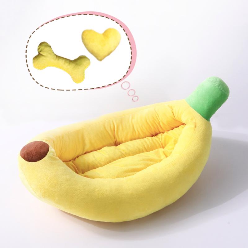 Washable Cartoon Banana Pet Bed for Small/Medium Dogs & Cats - All-Season Use